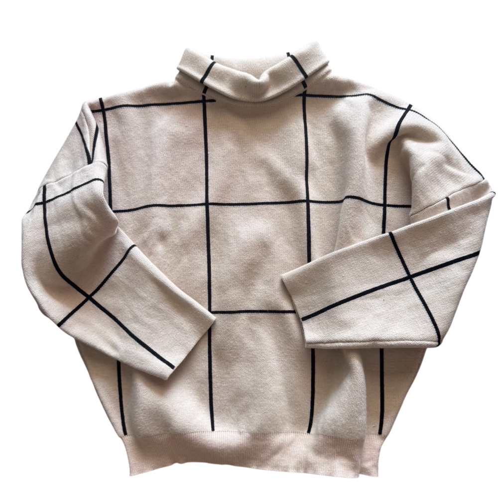 Chicwish Cream and Black Wool Sweater, Soft, Turtleneck, Size Small, Neutral